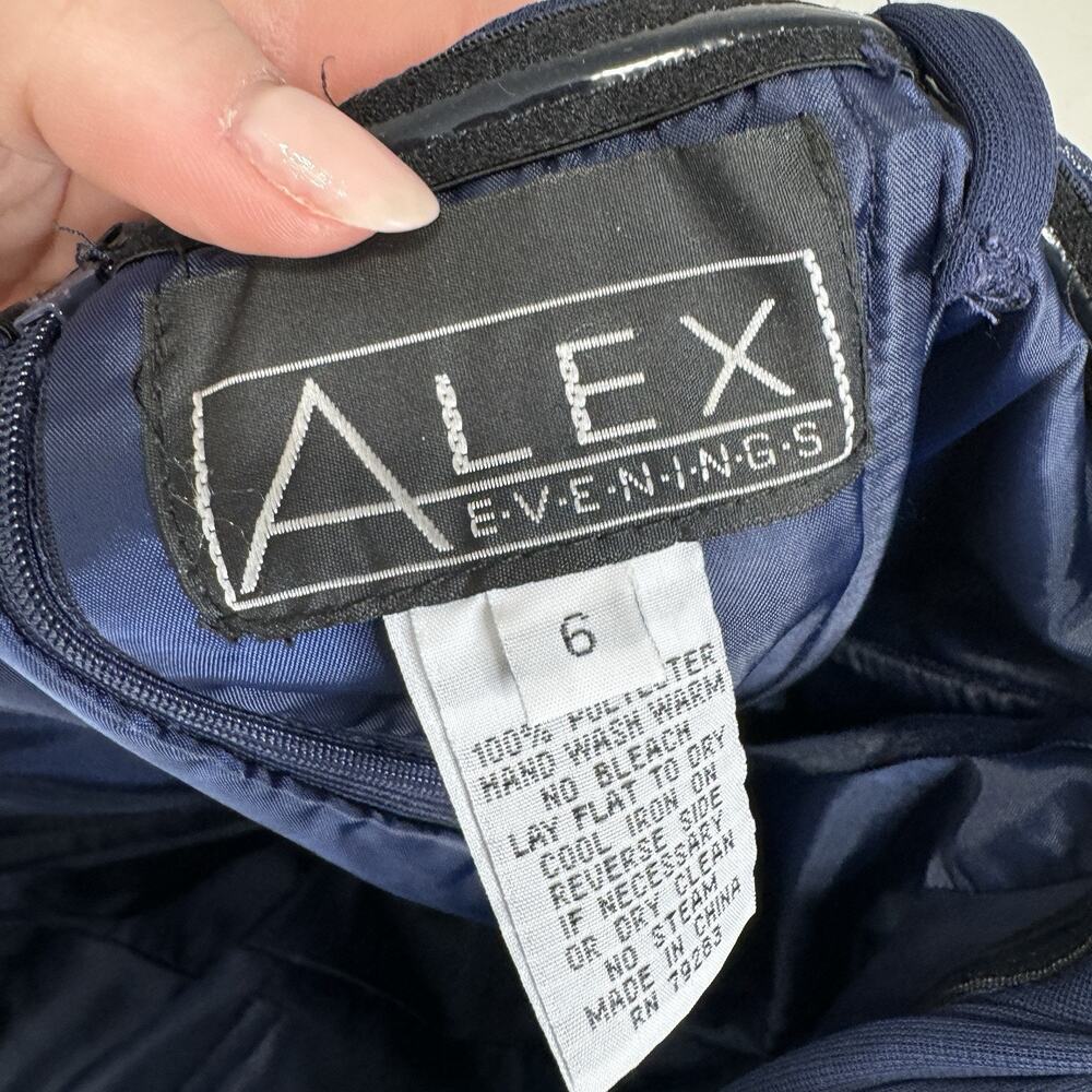Alex Evenings Womens Dress 6 Blue Mesh Gown Bow Back Formal Bridesmaid Wedding - Picture 14 of 15
